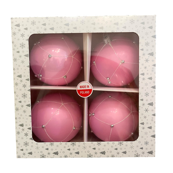 Pink Beaded Christmas Ornaments Handmade In Poland Set of 4 New - Picture 2 of 12